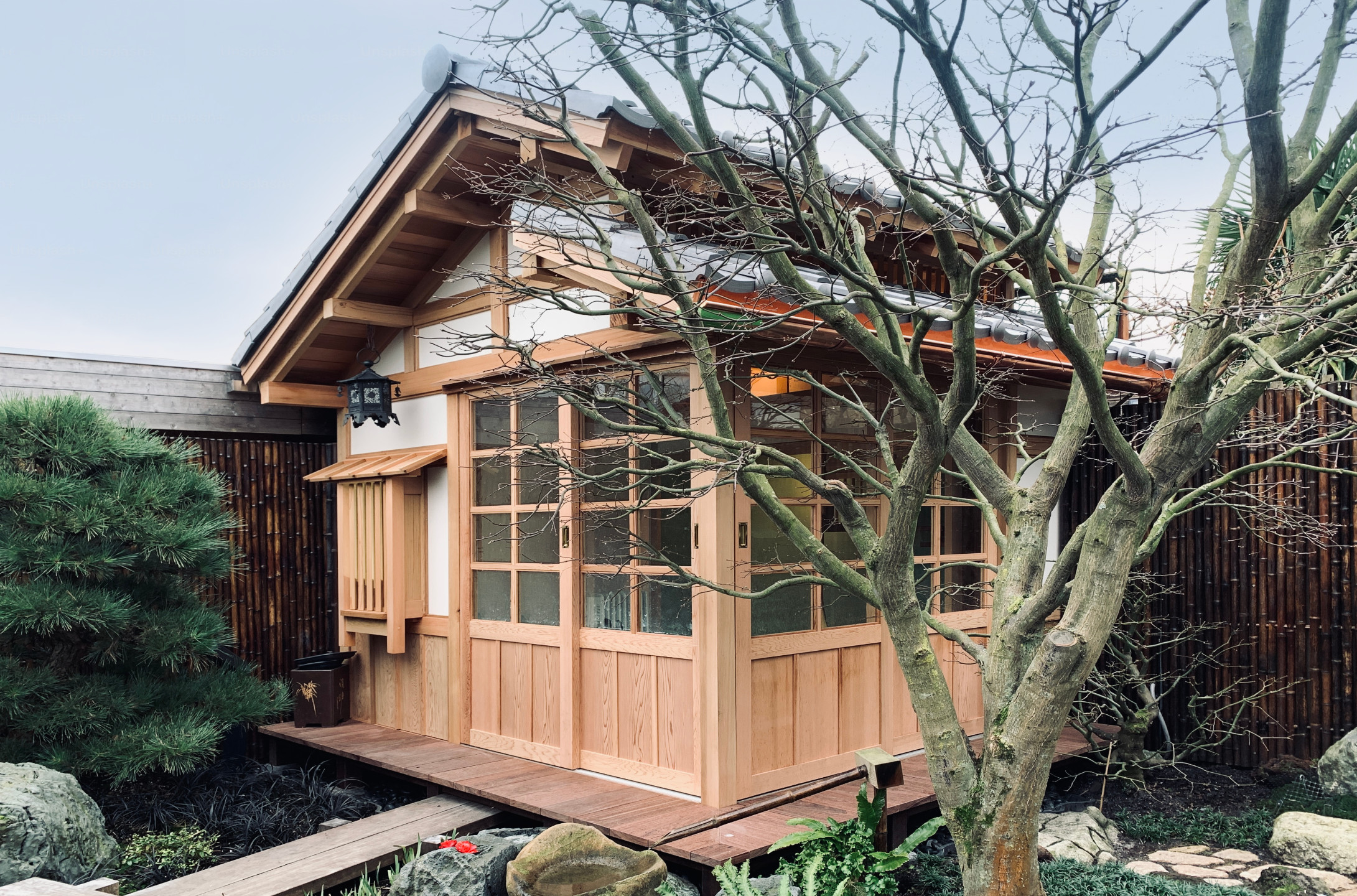 Japanese Prefab Chashitsu Tea House Front Side View